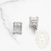 Studs - Argent zircone cubique coupe émeraude 4.00PTS / 10mm - BOS351