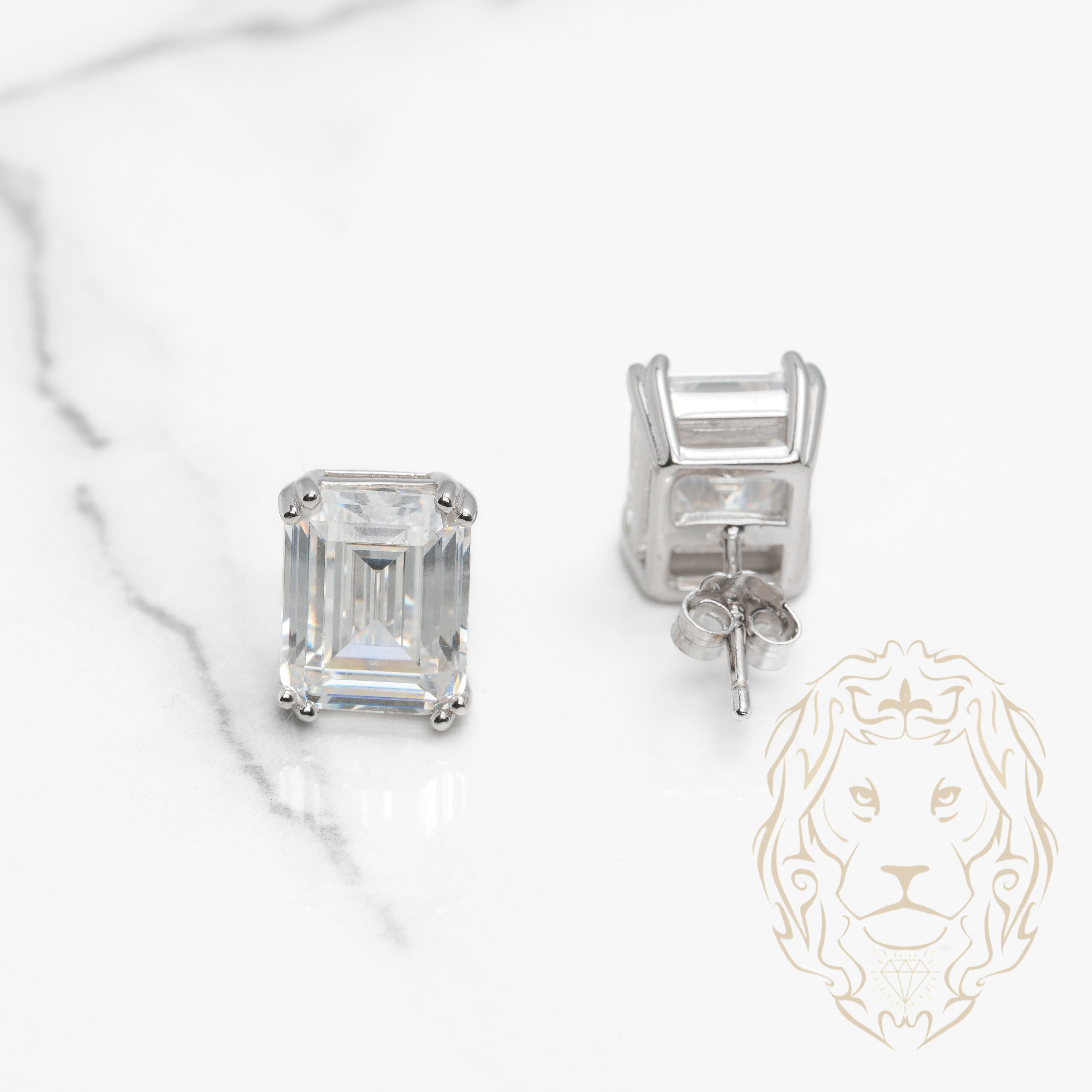 Studs - Argent zircone cubique coupe émeraude 4.00PTS / 10mm - BOS351