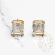 Studs - Argent plaqué or zircone cubique coupe émeraude 4.00PTS / 10mm - BOS352