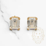 Studs - Argent plaqué or zircone cubique coupe émeraude 4.00PTS / 10mm - BOS352