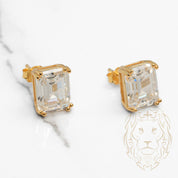 Studs - Argent plaqué or zircone cubique coupe émeraude 4.00PTS / 10mm - BOS352