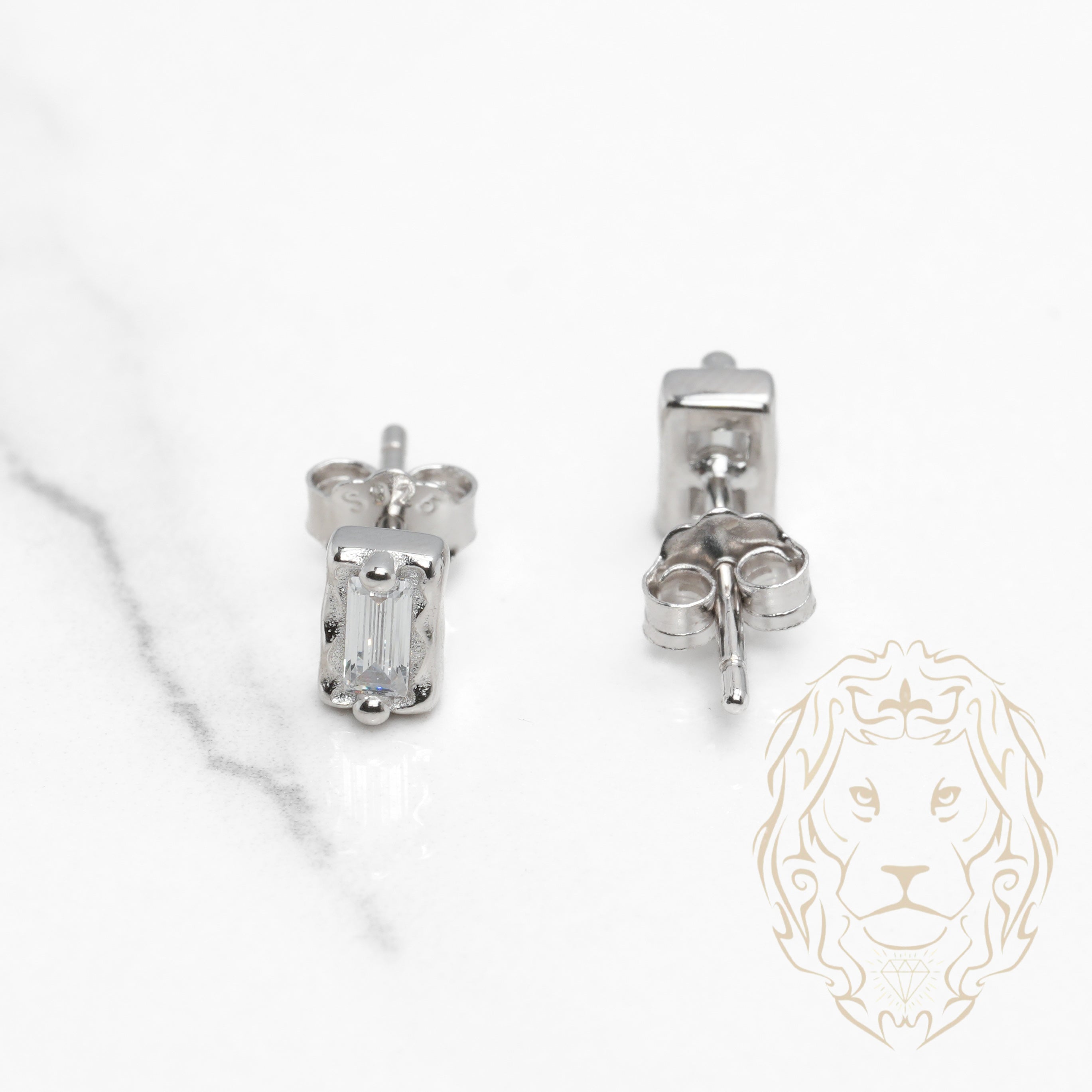 Studs - Argent zircone cubique coupe baguette serti clos - BOS353