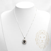 Ensemble - Argent collier pendentif halo en cz coupe baguette avec pierre brune & boucles d'oreilles - ENS007