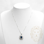 Ensemble - Argent collier pendentif halo en cz coupe baguette avec pierre bleue & boucles d'oreilles - ENS008