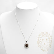 Ensemble - Argent collier pendentif halo ovale en cz avec pierre brune & boucles d'oreilles - ENS011