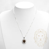 Ensemble - Argent collier pendentif halo ovale en cz avec pierre brune & boucles d'oreilles - ENS011