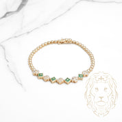 Bracelet - Or 14K jaune trèfles chanceux en diamants natuels 0.10CT & émeraudes - BRGD019