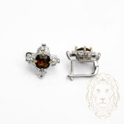 Ensemble - Argent collier pendentif fleur brune en pierres cz & boucles d'oreilles - ENS006