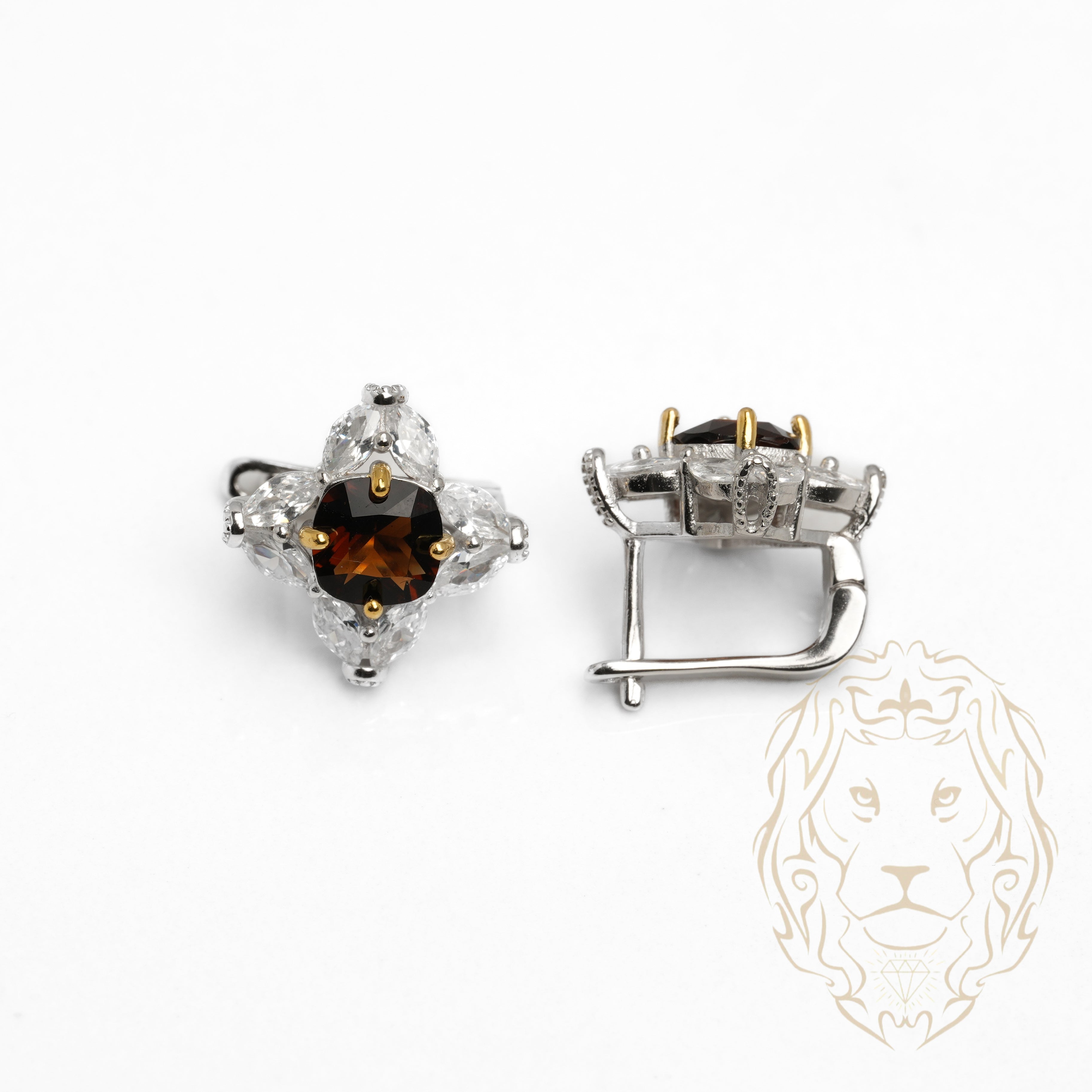 Ensemble - Argent collier pendentif fleur brune en pierres cz & boucles d'oreilles - ENS006