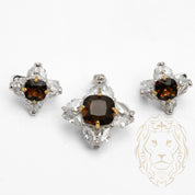 Ensemble - Argent collier pendentif fleur brune en pierres cz & boucles d'oreilles - ENS006