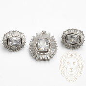 Ensemble - Argent collier pendentif halo en cz coupe baguette & boucles d'oreilles - ENS009