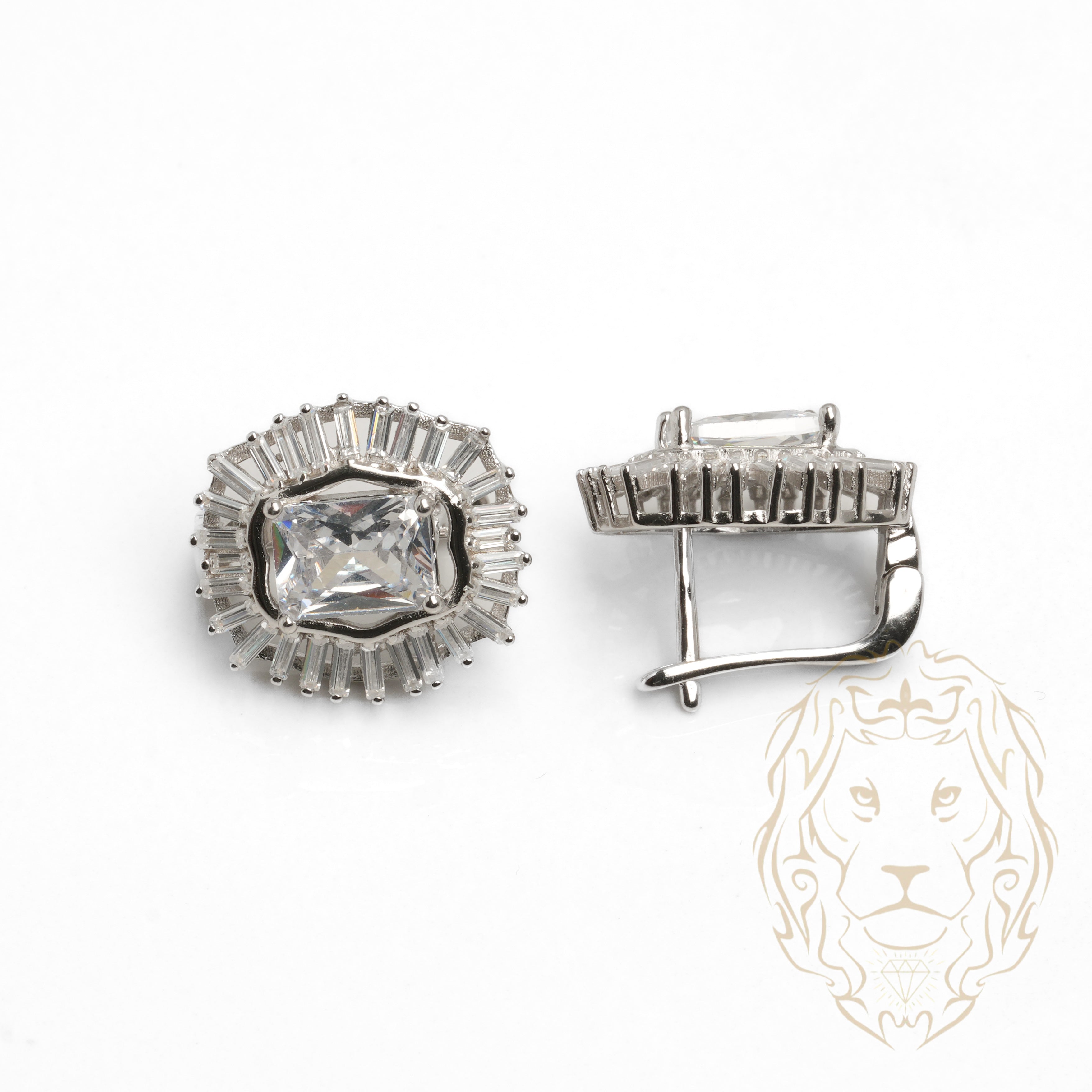 Ensemble - Argent collier pendentif halo en cz coupe baguette & boucles d'oreilles - ENS009