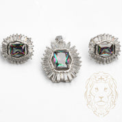 Ensemble - Argent collier pendentif halo en cz coupe baguette avec pierre mauve & boucles d'oreilles - ENS010