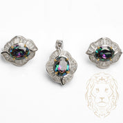 Ensemble - Argent collier pendentif halo en fleur avec pierre cz mauve & boucles d'oreilles - ENS012