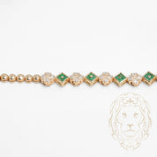 Bracelet - Or 14K jaune trèfles chanceux en diamants natuels 0.10CT & émeraudes - BRGD019