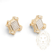 Studs - Or 10K deux tons jaune & blanc carré pavé de cz - BOG925