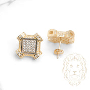 Studs - Or 10K deux tons jaune & blanc carré pavé de cz - BOG925