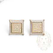 Studs - Or 10K deux tons jaune & blanc carré pavé de cz - BOG926