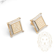 Studs - Or 10K deux tons jaune & blanc carré pavé de cz - BOG926