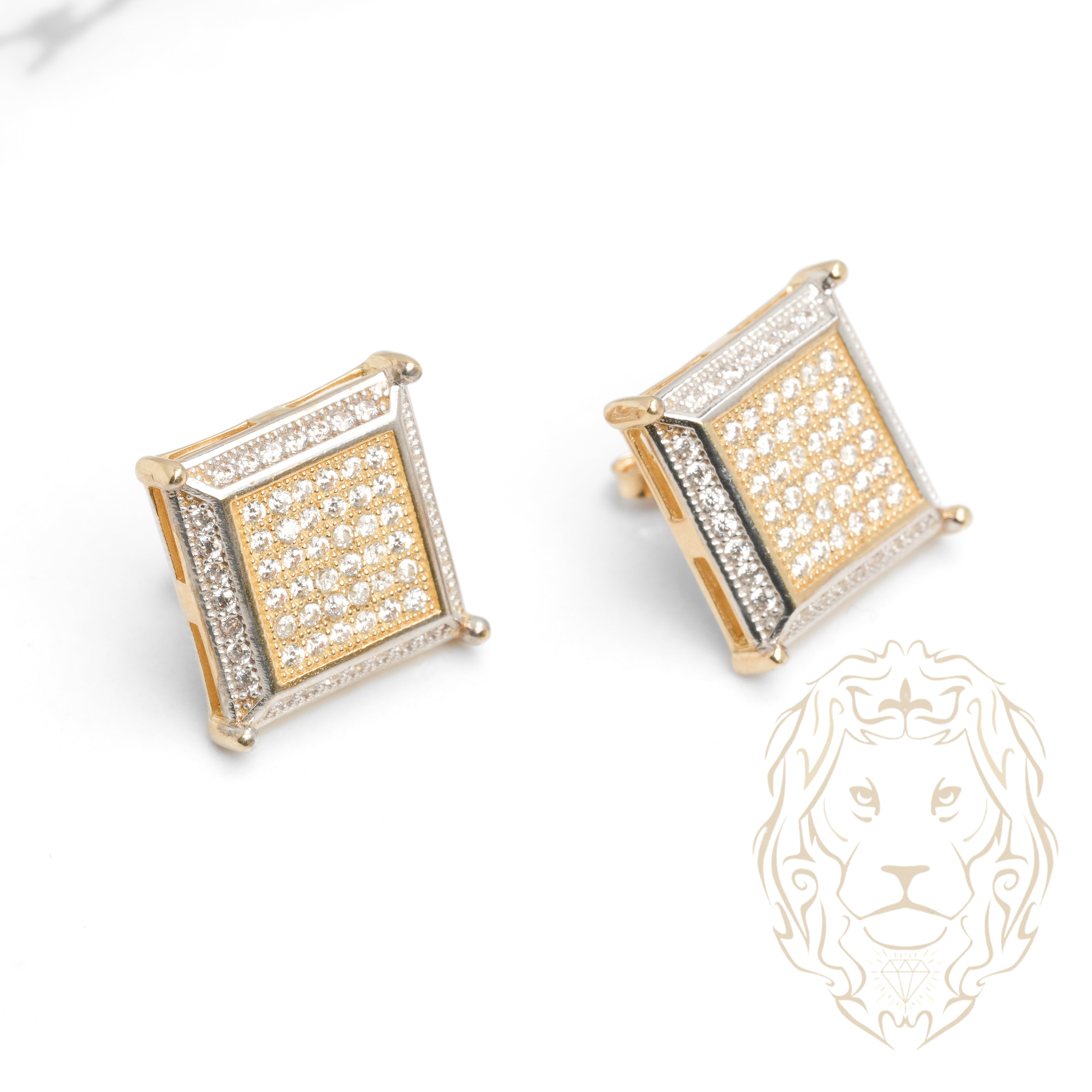 Studs - Or 10K deux tons jaune & blanc carré pavé de cz - BOG926