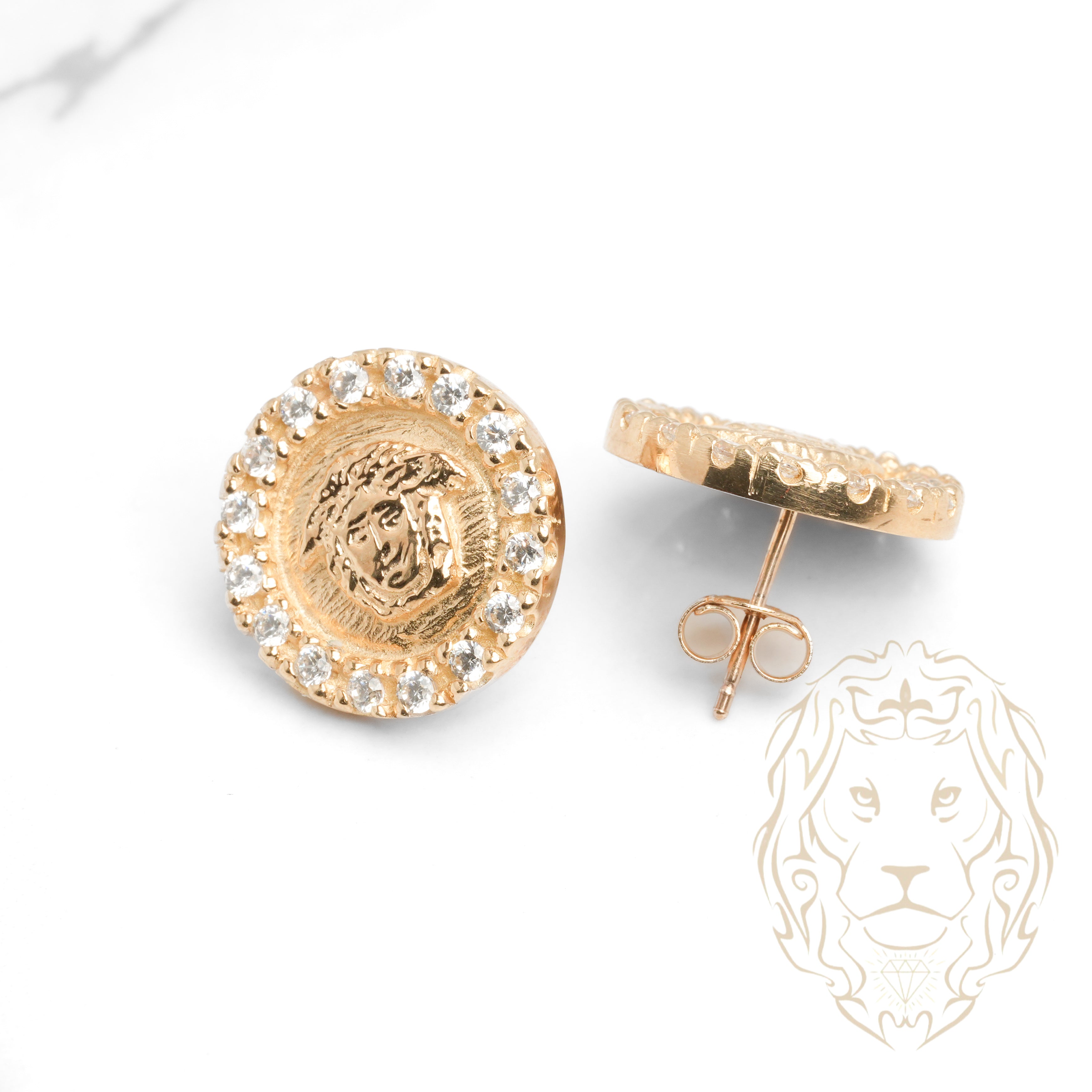 Studs - Or 10K jaune méduse pavé de cz - BOG929