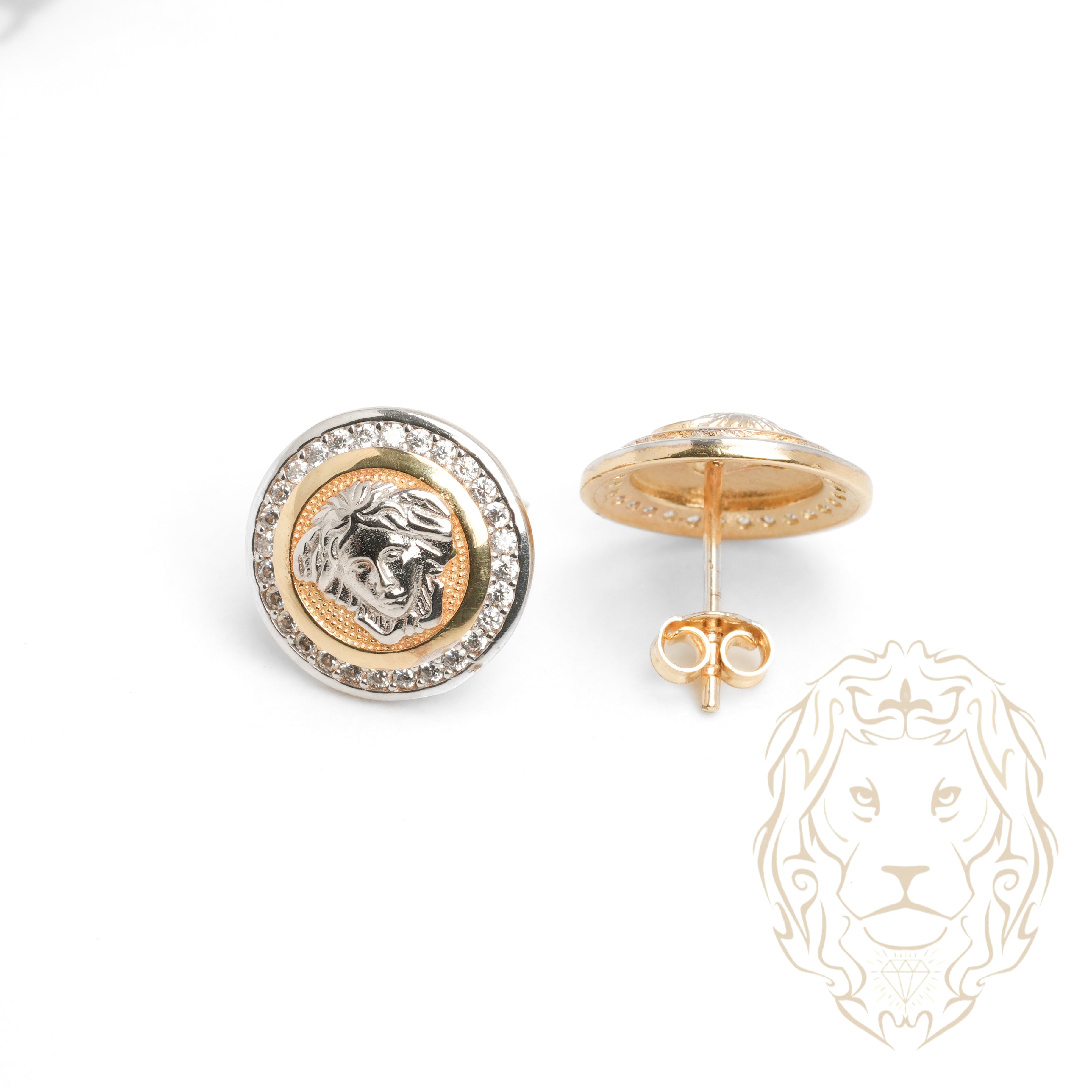 Studs - Or 10K deux tons jaune & blanc méduse pavé de cz - BOG930