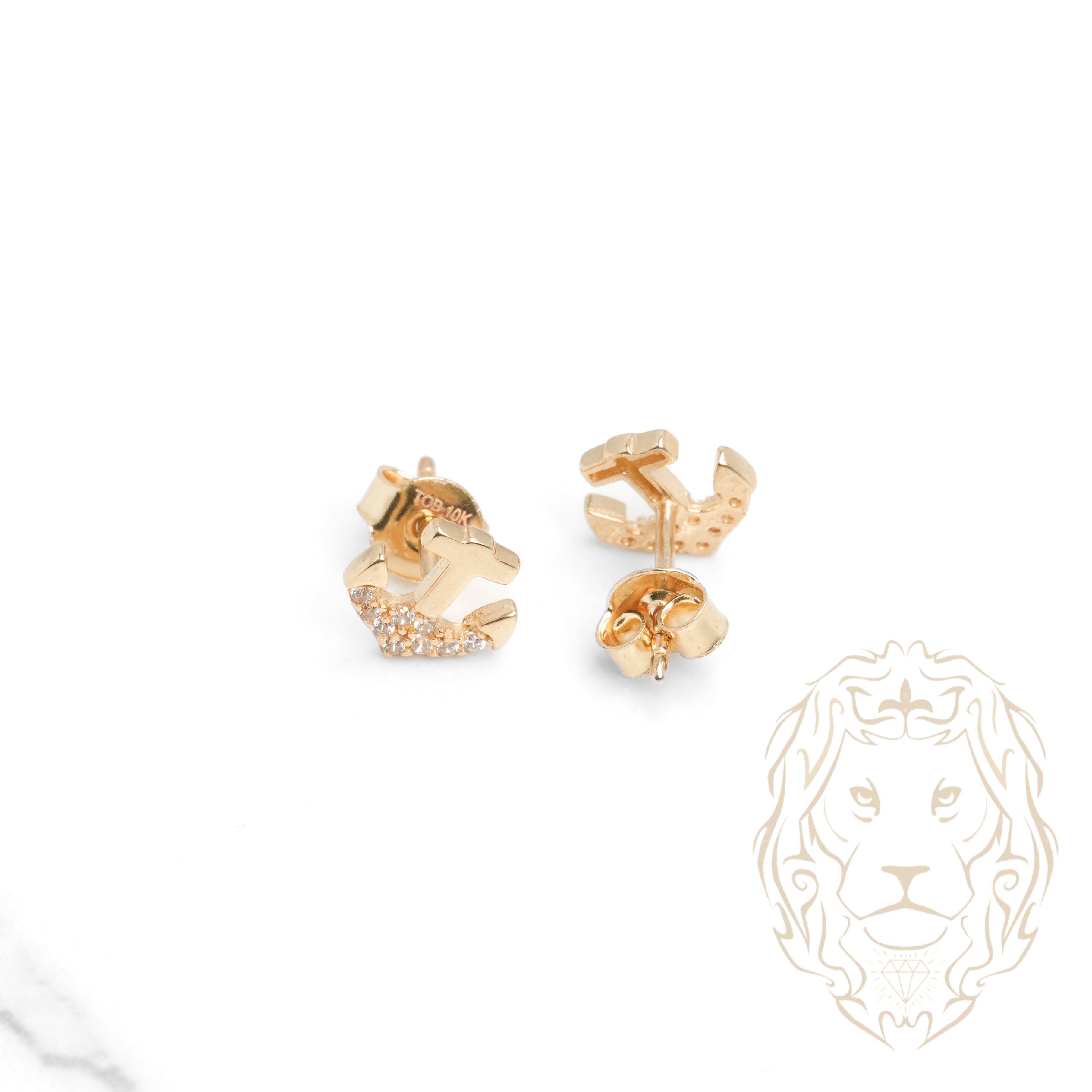 Studs - Or 10K jaune ancre pavé de cz - BOG938