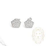 Studs - Or 10K blanc pentagone pavé de cz - BOG946