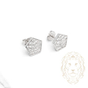 Studs - Or 10K blanc pentagone pavé de cz - BOG946