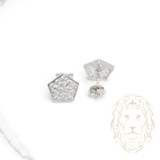 Studs - Or 10K blanc pentagone pavé de cz - BOG946