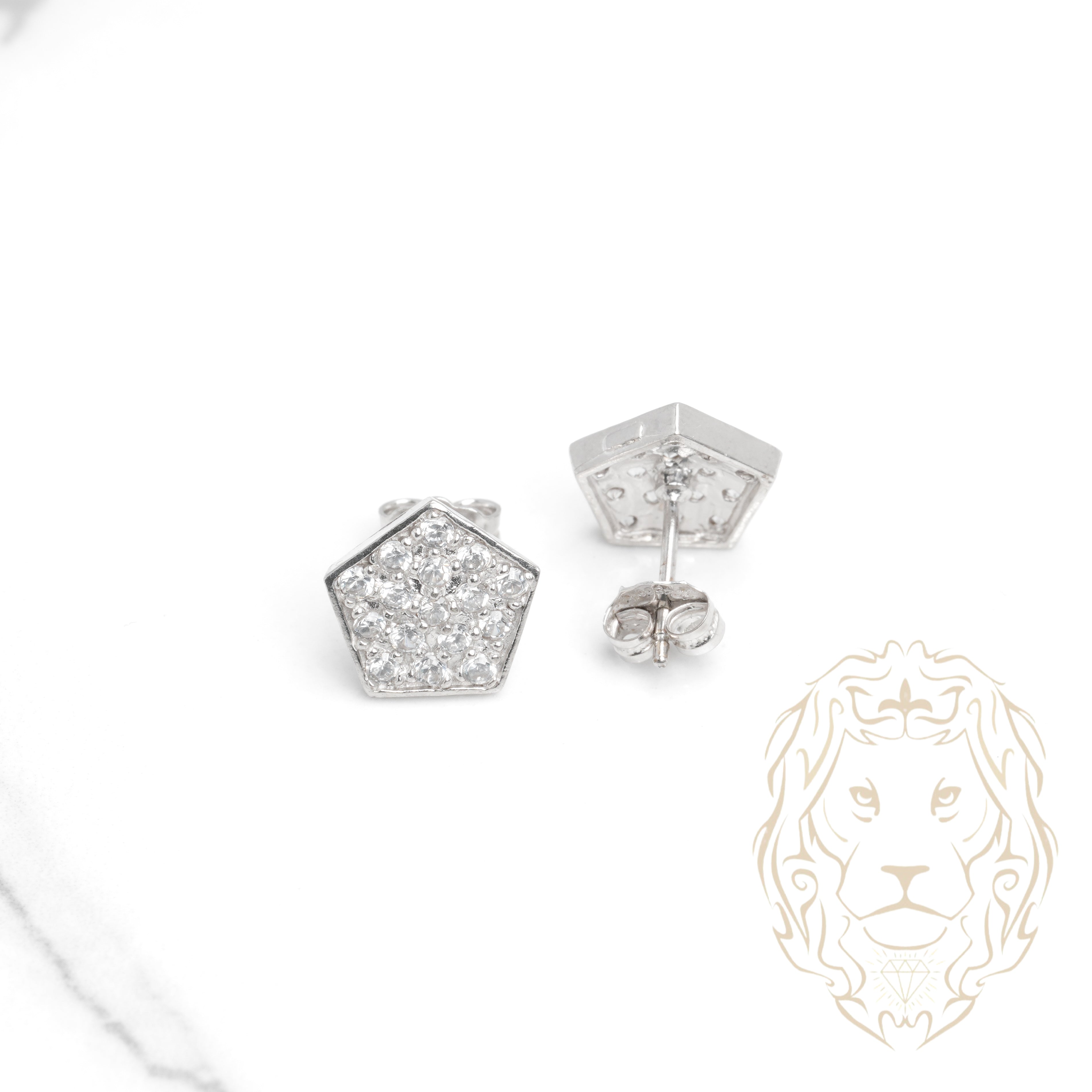 Studs - Or 10K blanc pentagone pavé de cz - BOG946