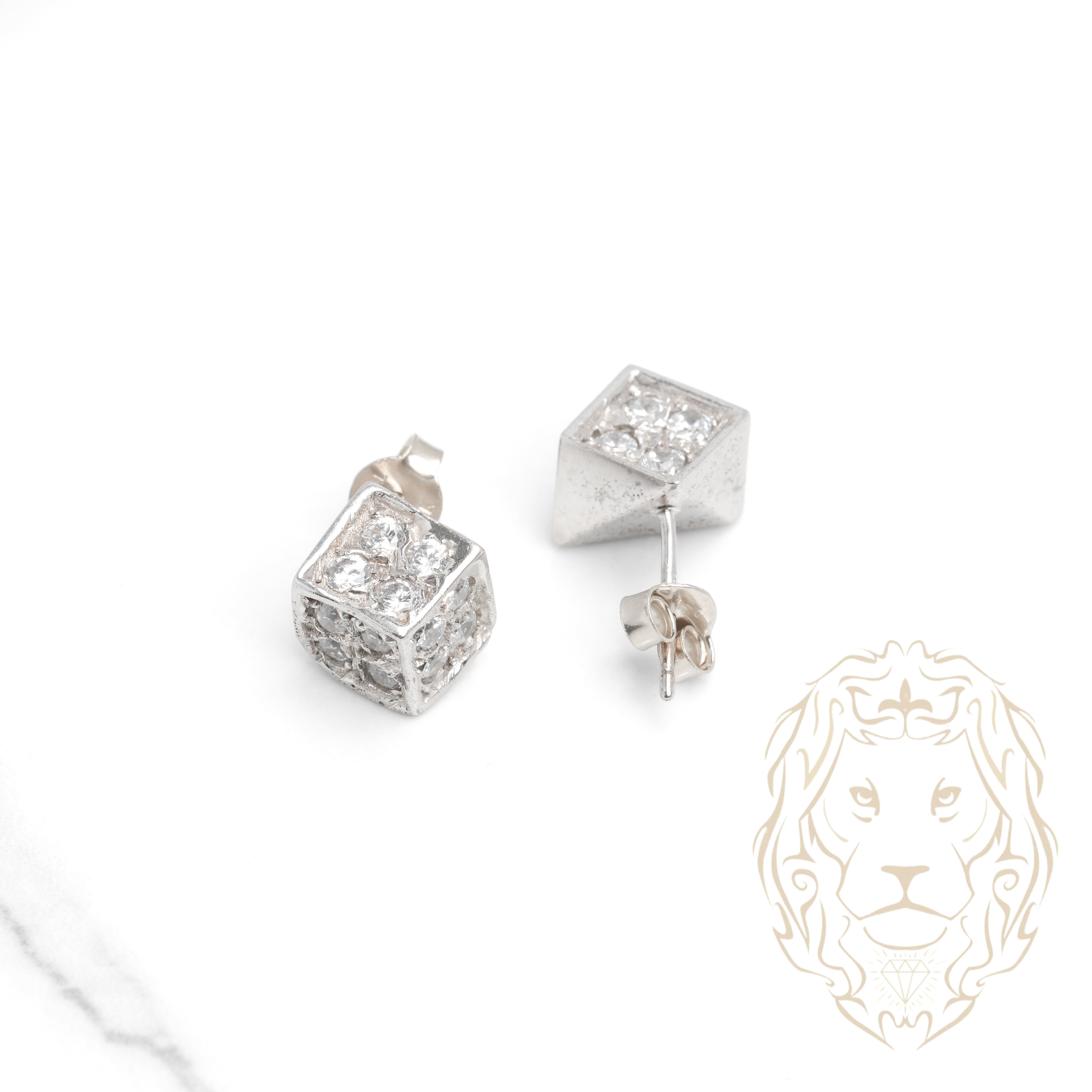 Studs - Or 10K blanc dé pavé de cz - BOG948