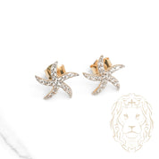 Studs - Or 10K deux tons jaune & blanc étoile de mer pavé de cz - BOG952