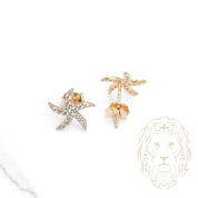 Studs - Or 10K deux tons jaune & blanc étoile de mer pavé de cz - BOG952