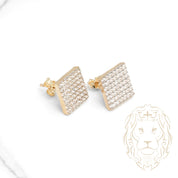Studs - Or 10K deux tons jaune & blanc carré pavé de cz - BOG956