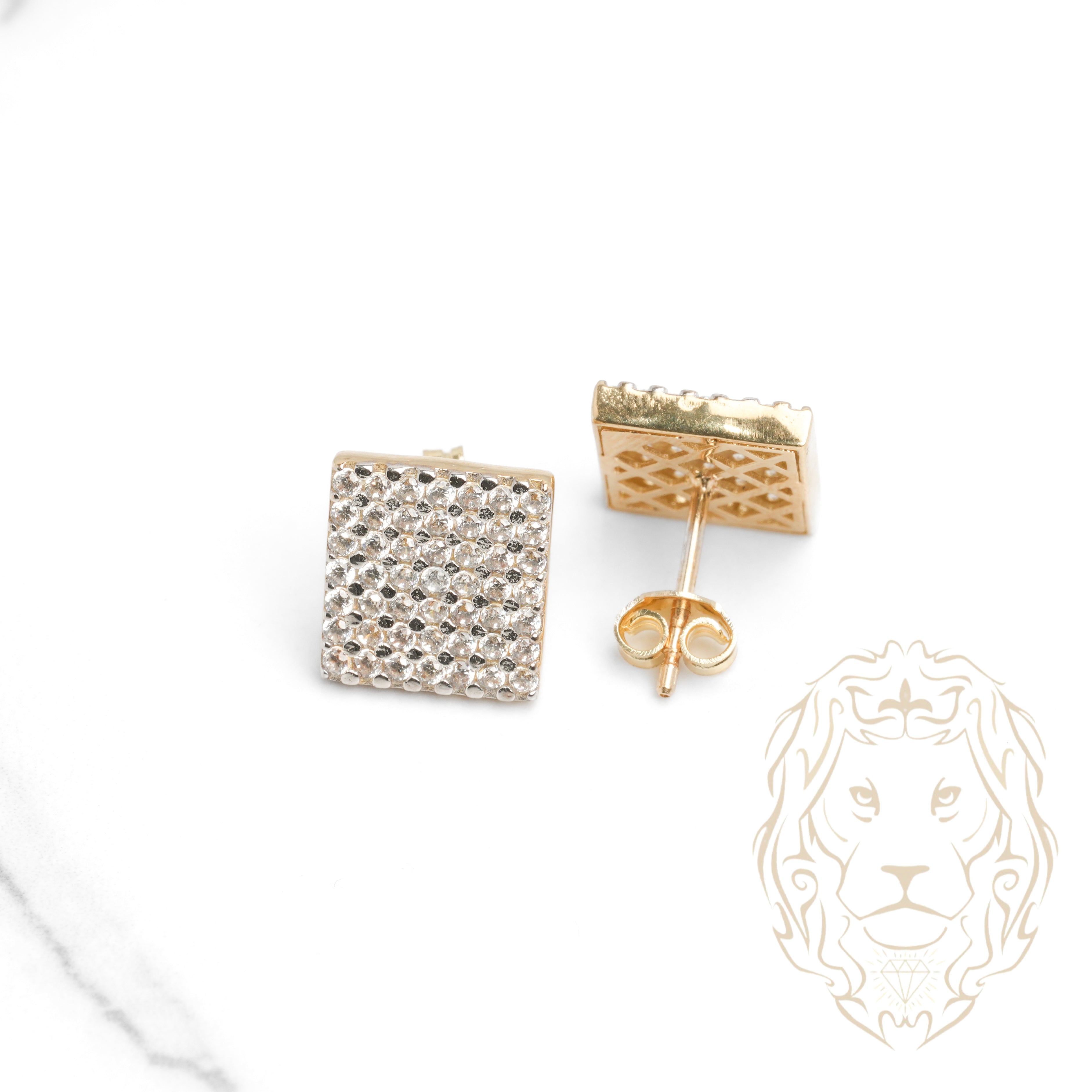 Studs - Or 10K deux tons jaune & blanc carré pavé de cz - BOG956