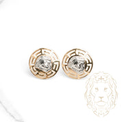 Studs - Or 10K deux tons jaune & blanc méduse & motif clé grecque - BOG961