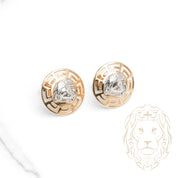 Studs - Or 10K deux tons jaune & blanc méduse & motif clé grecque - BOG961