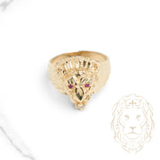 Bague - Or 10K jaune tête de lion coupe diamant avec pierres cz - RIG830