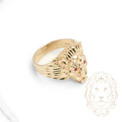 Bague - Or 10K jaune tête de lion coupe diamant avec pierres cz - RIG830