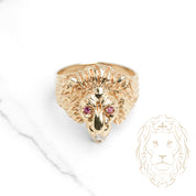 Bague - Or 10K jaune tête de lion avec pierres cz - RIG831