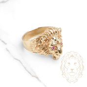 Bague - Or 10K jaune tête de lion avec pierres cz - RIG831