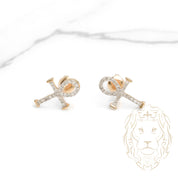 Studs à visser - Or 10K deux tons jaune & blanc Ankh pavé de diamants naturels 0.15CT - BOGD022