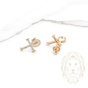 Studs à visser - Or 10K deux tons jaune & blanc Ankh pavé de diamants naturels 0.15CT - BOGD022