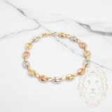 Bracelet - Or 10K tricolore jaune, blanc & rose ancre gonflé 7.6mm - BRG723