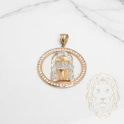 Pendentif - Or 10K deux tons jaune & blanc médaillon tête de Jésus pavé de cz - PEG868