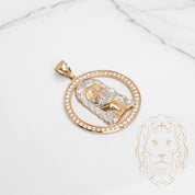 Pendentif - Or 10K deux tons jaune & blanc médaillon tête de Jésus pavé de cz - PEG868