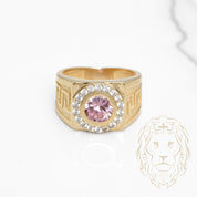 Bague - Or 10K jaune pierre rose & halo cz avec motif méduse - RIG835