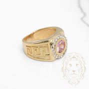 Bague - Or 10K jaune pierre rose & halo cz avec motif méduse - RIG835