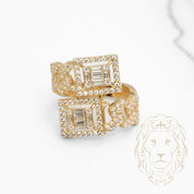 Bague - Or 10K jaune double halo & cuban link pavé de pierres cz - RIG838